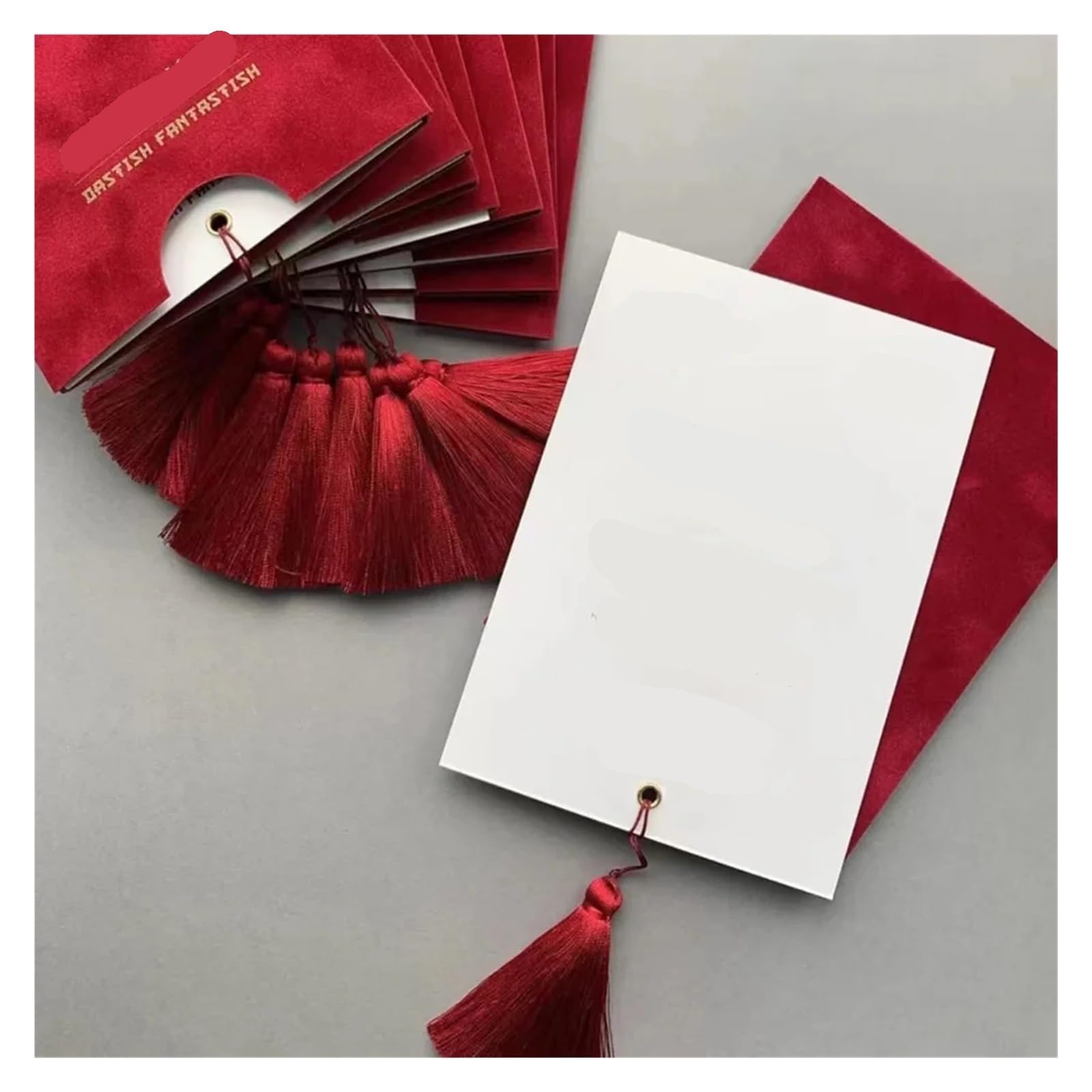 Hochzeitseinladungen 100 Stück Flanell-Stil-Umschläge und Quasten, handgefertigte individuelle Hochzeitseinladungskarte Für Verlobung Party(Red,110 piece)