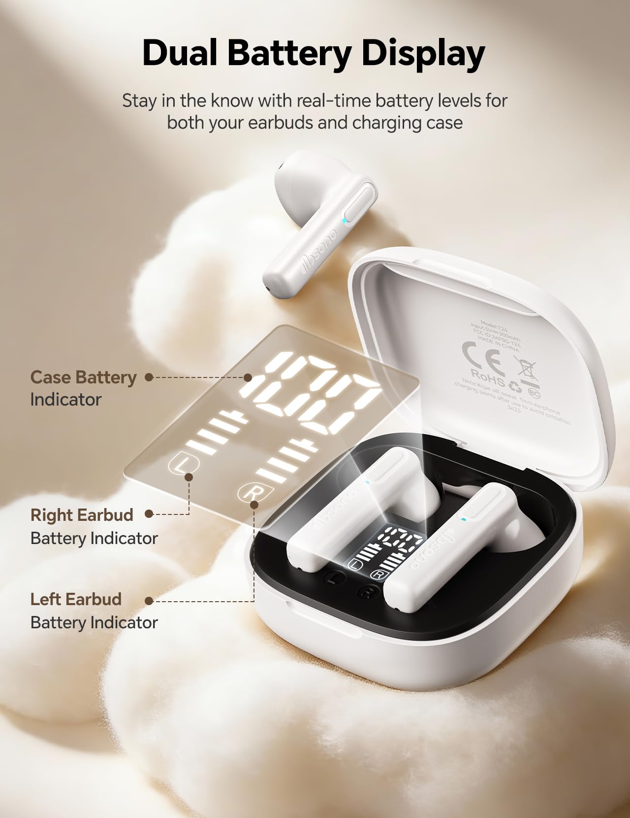 True Wireless Earbuds Bluetooth Headphones: Ultra-Lightweight Bluetooth Earbuds for All-Day Comfort, Waterproof TWS Ear Buds with Mic, 25H Playtime, Earphones for iOS/Android, Work, Commute, Study