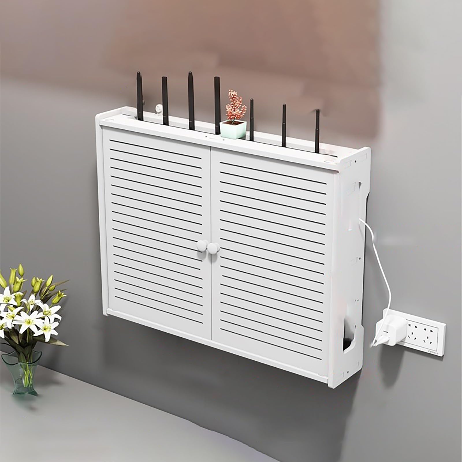 Caja para enrutador de madera con gran capacidad y puerta oculta cables