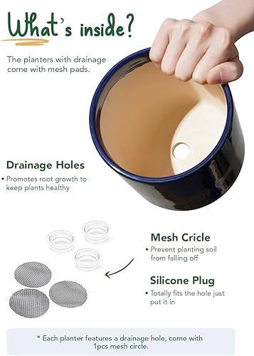 Vista 7 de LE TAUCI Macetas de cerámica para interiores, macetas de 10+8+6 pulgadas para plantas de interior, macetas modernas de mediados de siglo con Azul