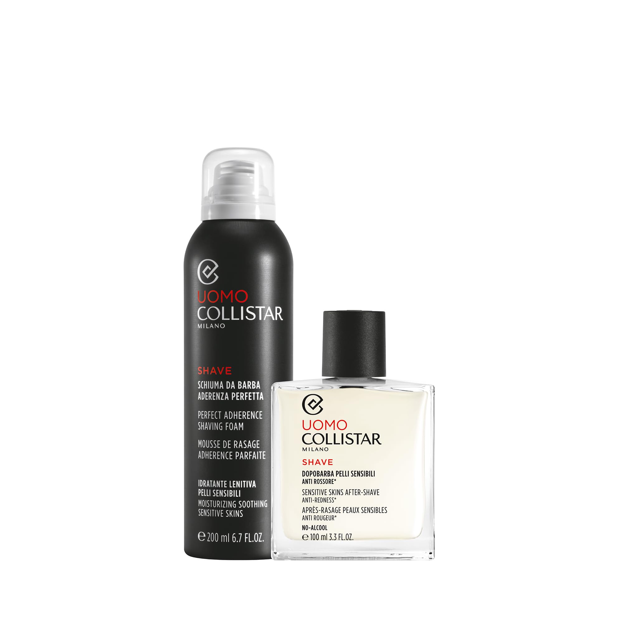 Collistar Cofanetto Regalo Uomo Schiuma da Barba Aderenza Perfetta 200 ml + Dopobarba Pelli Sensibili 100 ml – Anti Rossore, No Alcol, Rasatura Delicata