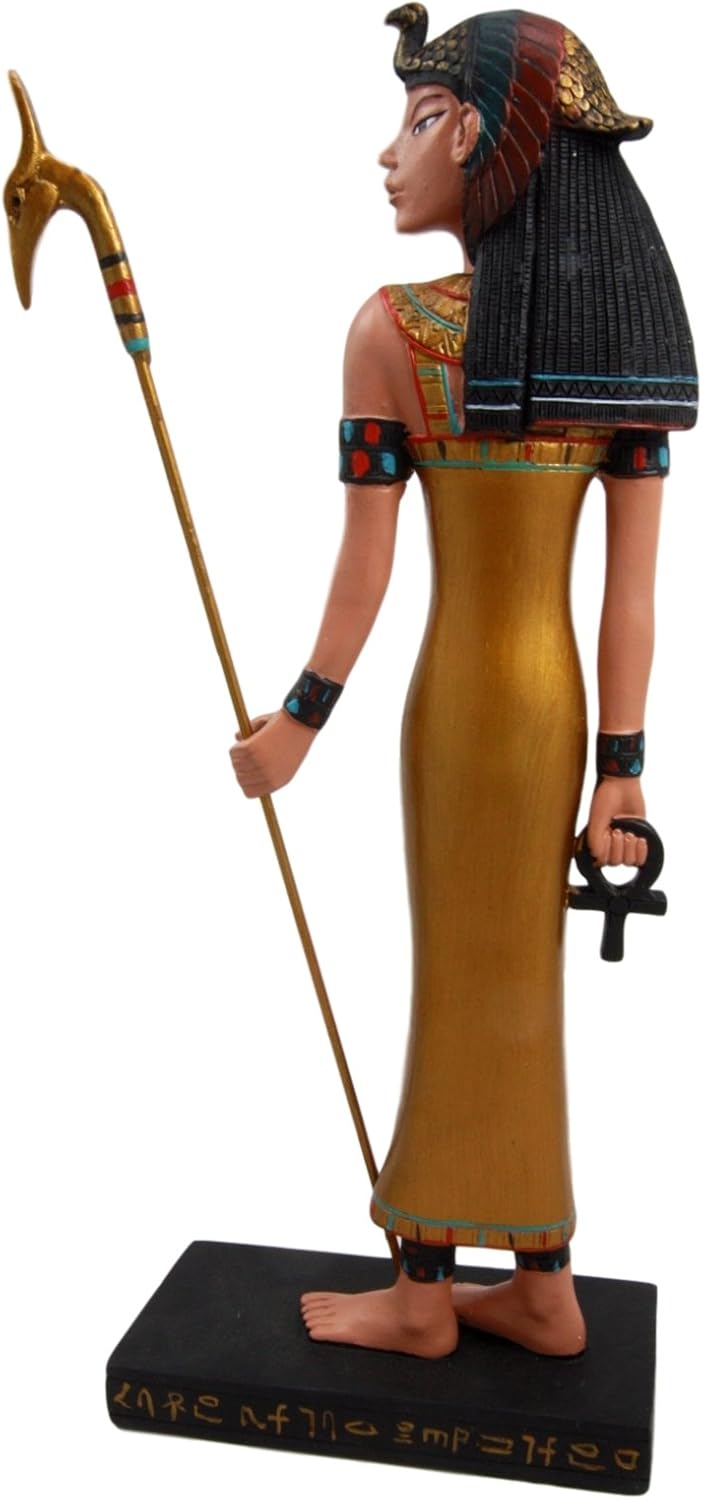 Ebros Gift Classical Egypt Goddess Mother Isis Ra Holding Ankh & Staff Slim Profile Figurine 10" H Ancient Egyptian Gods and Goddesses Iset Maat Decor Statue
