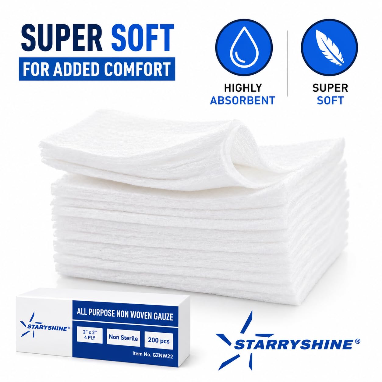 1000 PC (5 PKS) 2"X2" Non-Woven 4-Ply Dental Medical Gauze Pad, Non-Sterile All Purpose Gauze Sponges, 4-Ply Cotton Filled Sponges Provide Maximum Absorption — Amazon image 7