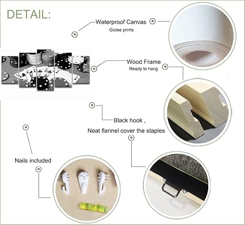 Miniatura 7 de LevvArts - 5 impresiones en lienzo de póquer en blanco y negro, arte de pared para decoración de pared de pub, bar, casino, estirado y enmarcado,