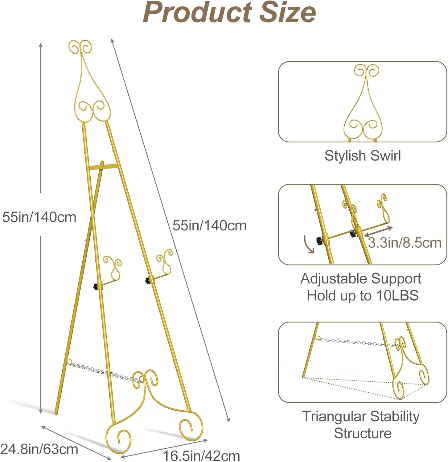 HAITRALGold Easel Stand for Sign, Adjustable Display Easel Stand with Chain Support,Heavy Duty Metal Easel for Wedding Sign,Art,Pictures,55" H Welcome Poster Stand Sign Holder Floor Décor,2 Pack