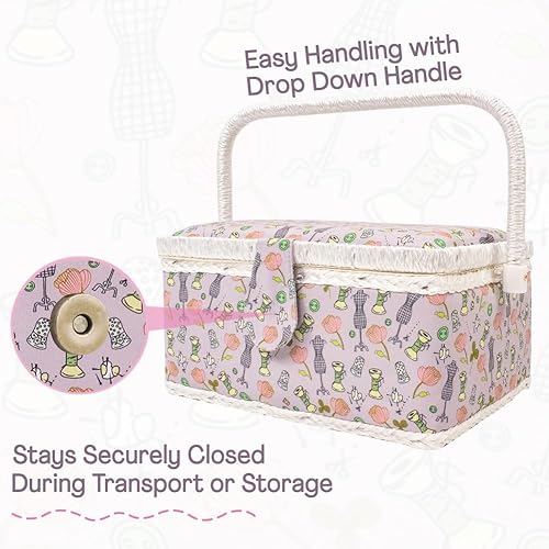 Vista 78 de Sewing Basket Organizer with Complete Sewing Supplies, Wooden Sewing Storage Organizer with Removable Tray Sewing Essentials and Tomato Pincushion