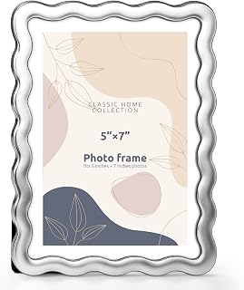5x7 Picture Frame with Wavy Metal Edge and Easel, Classic Home Collection Tabletop Photo Frame for Home Decor (Silver-wavy)