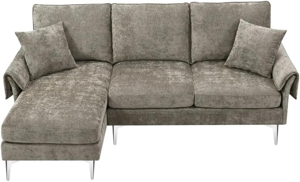 Convertible Sectional Sofa, Chenille L-Shaped Couch with Reversible Chaise Lounge, Fit for Living Room, Apartment(D)