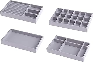 Jewelry Organizer Tray - Customizable Drawer Dividers for Necklaces, Rings, Earrings, Bracelets, Cosmetics (4 Set) (4 Pack)