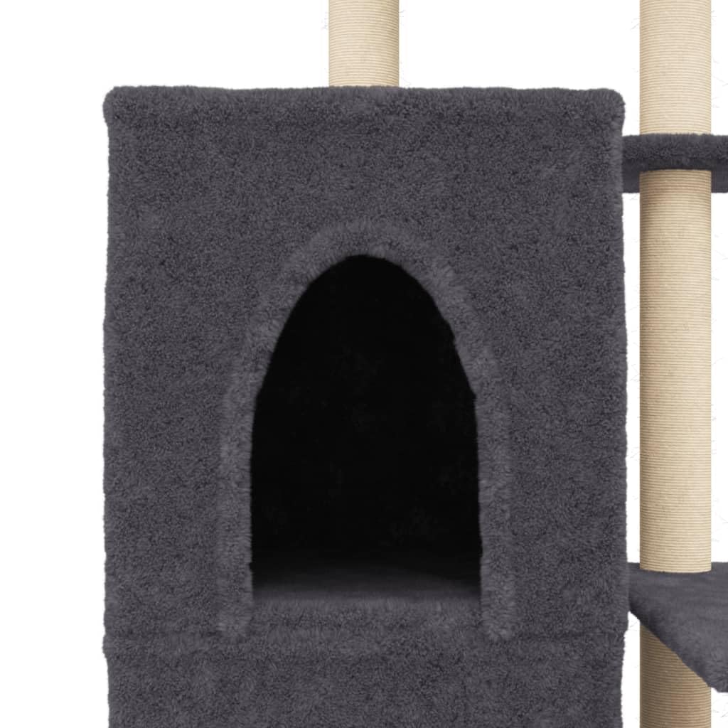 Tiragraffi con colonne tiragraffi in sisal, grigio scuro, 97 cm, robusto albero da arrampicata in legno con grotta, amaca e cuccia per gatti in appartamento e balcone