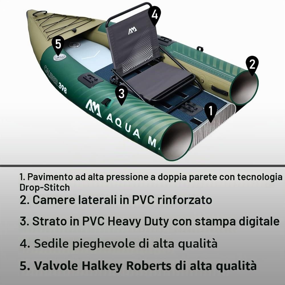 Aqua Marina CALIBER 398 - Kayak Fusion per pesca/pesca, per 1/2 persone, 398 cm, verde