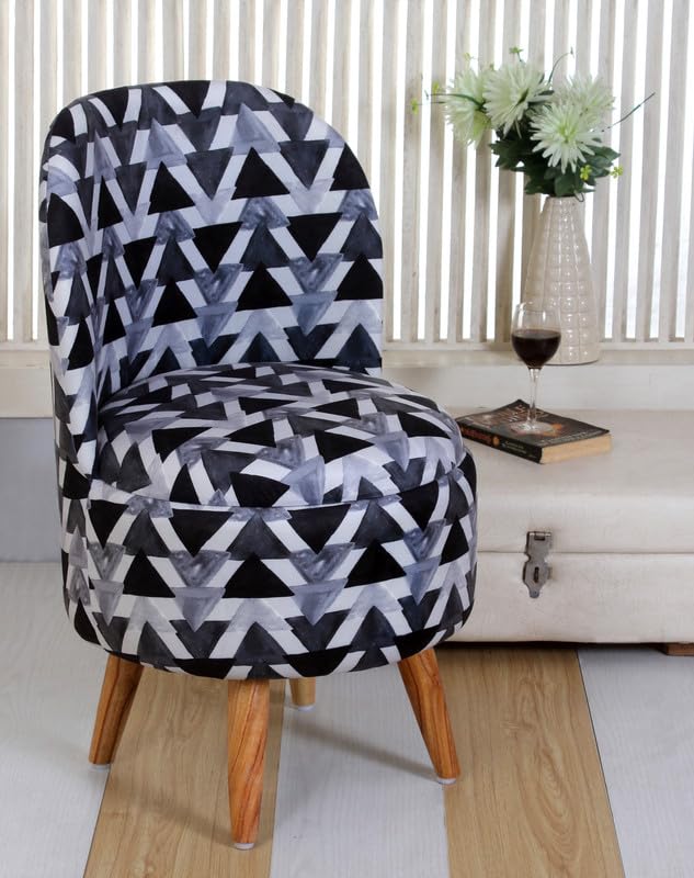 Printed Ottoman Chair Pouffe Stool | Stylish Mudda for Living Room | Puffy Foam Wooden Leg Stool | Perfect Pouf for Home Décor, 32 Inch Height, Chair, 4 (Print-Chair-Black Triangle)