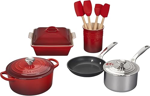 Le Creuset Juego de utensilios de cocina de material mixto, 12pc., Cerise