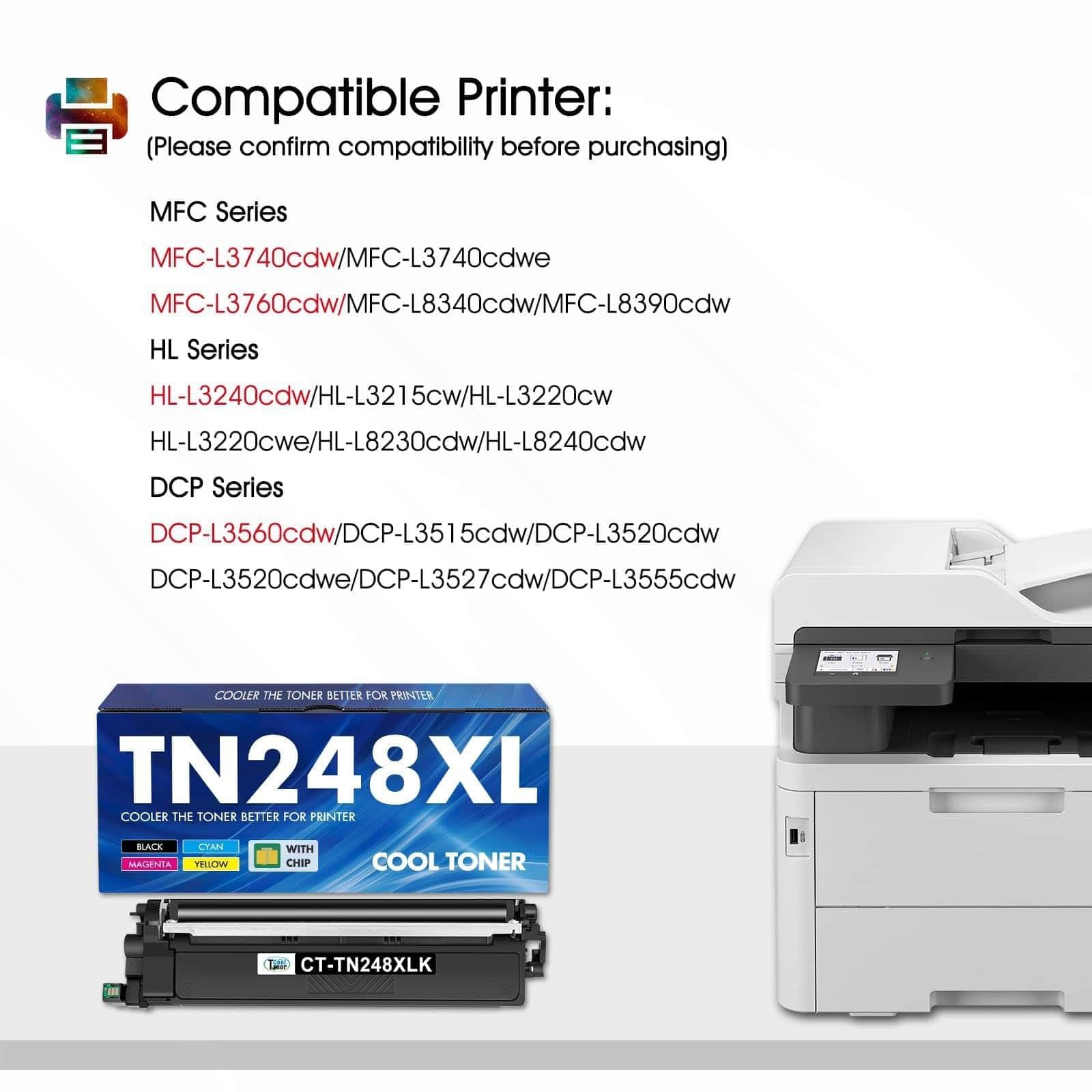 TN248XL TN248 MFC-L3760CDW Toner 5-Pack Kompatible für Brother MFC-L3740CDW TN-248 TN-248XL DCP-L3560CDW DCP-L3520CDW DCP-L3520CDWE MFC-L3740CDWE MFC-L8390CDW HL-L3240CDW HL-L3220CWE TN-248CMYK