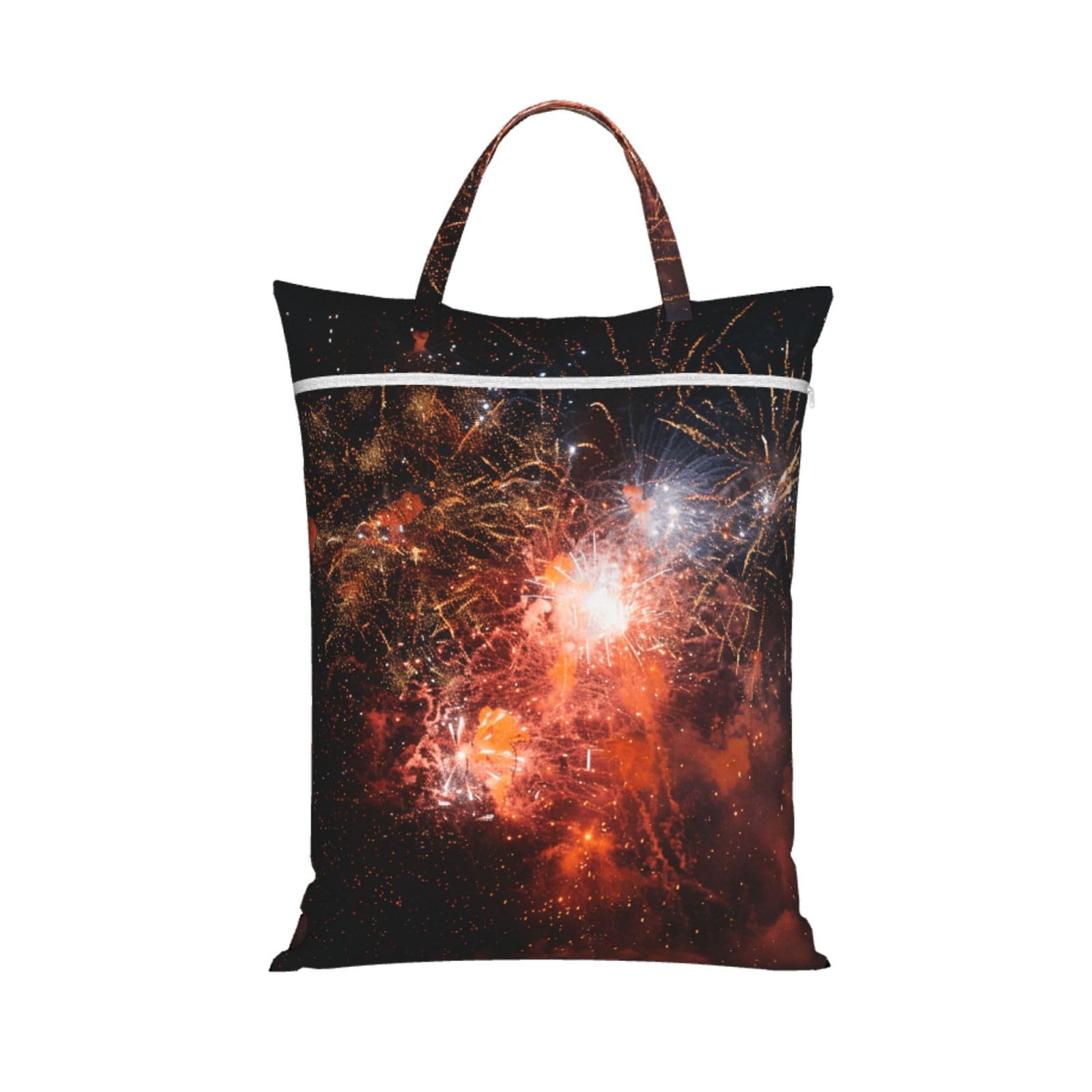 Large Travel Laundry Bags,Fireworks Print with Handle Foldable Laundry Bag for Holidays Gym Swimming and Family Trips, 1Pcs