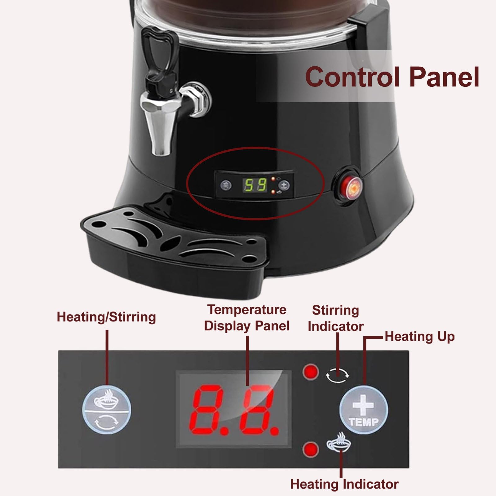 Chauffe-Chocolat Électrique 5l/10l (30 ℃-90 ℃), Machine Chocolat Chaud Commerciale, Distributeur Chocolat Avec Affichage Led, Pour Chauffer Le Chocolat, Le Café, Le Lait, Le Thé Et Les Jus,10L