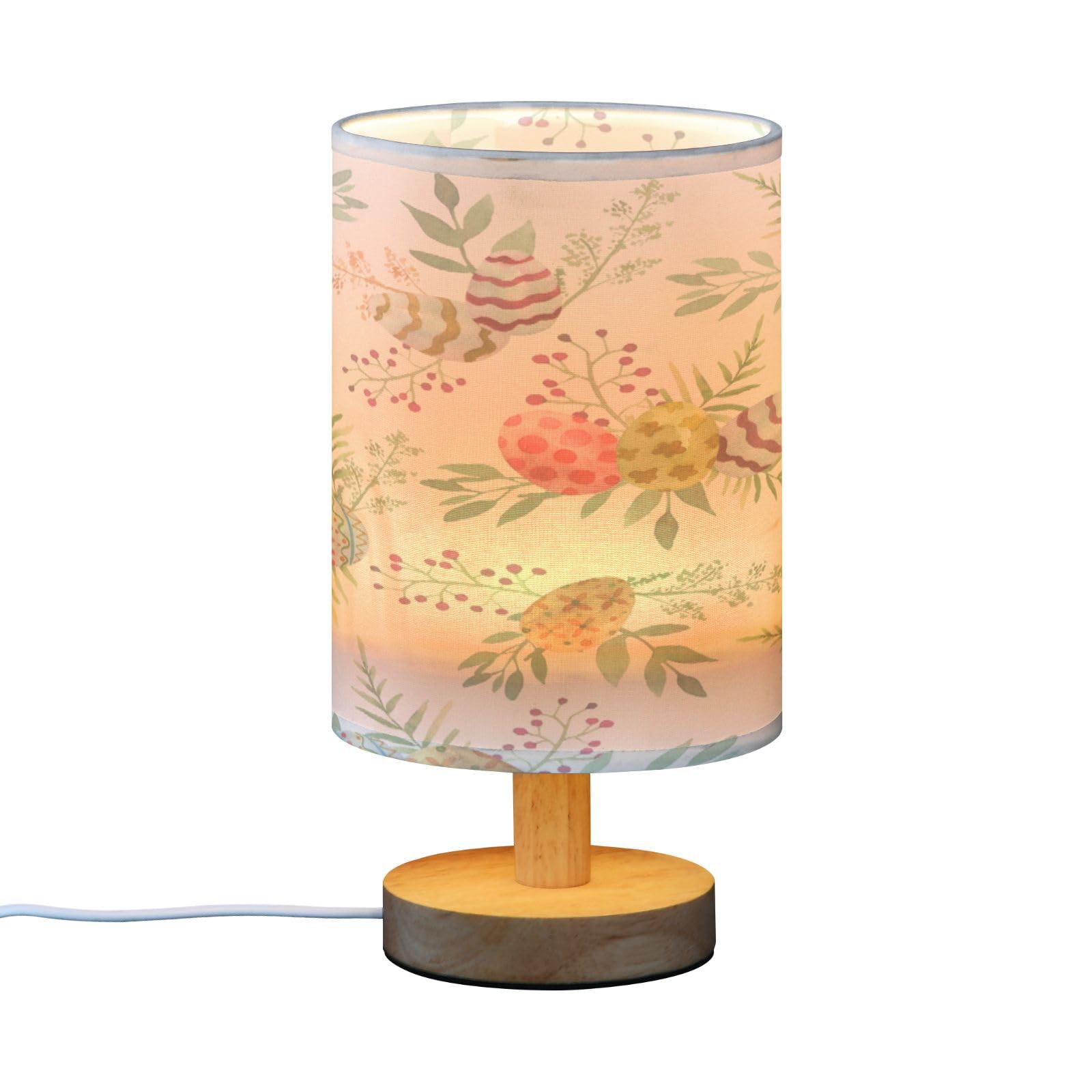 SDMKA Colorful Easter Eggs Bedside Table Lamp for Bedroom, Minimalist Nightstand Lamp with Round Fabric Shade for Living Room, Office, No Bulb Required