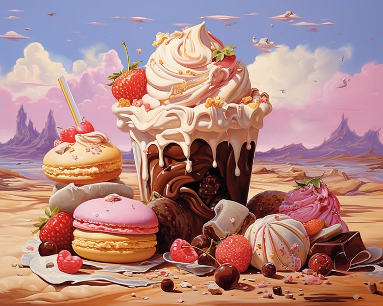 ZMHZMY DIY Oil Painting Paint by Number Kit Frameless Still Life,Cream,Cake Paint by Numbers Oil Painting Canvas Print Wall Art Home Decoration 40x50cm