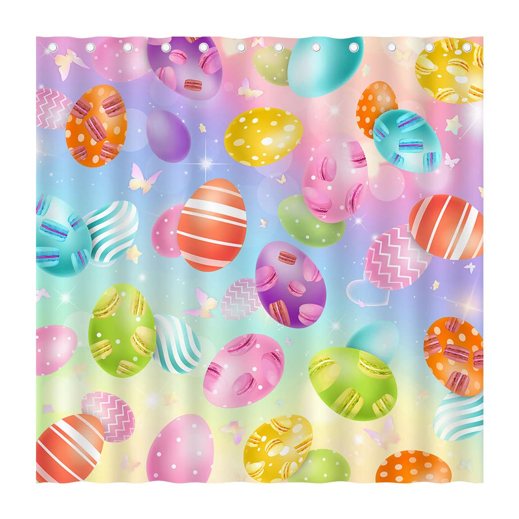 Juirnost Easter Eggs Shower Curtain Multicolored Eggs Spring Shower Curtain for Bathroom Bathtubs Decor Colorful Pastel Bathroom Curtain Decoration Polyester Waterproof Fabric with 12 Hooks 72" x 72"