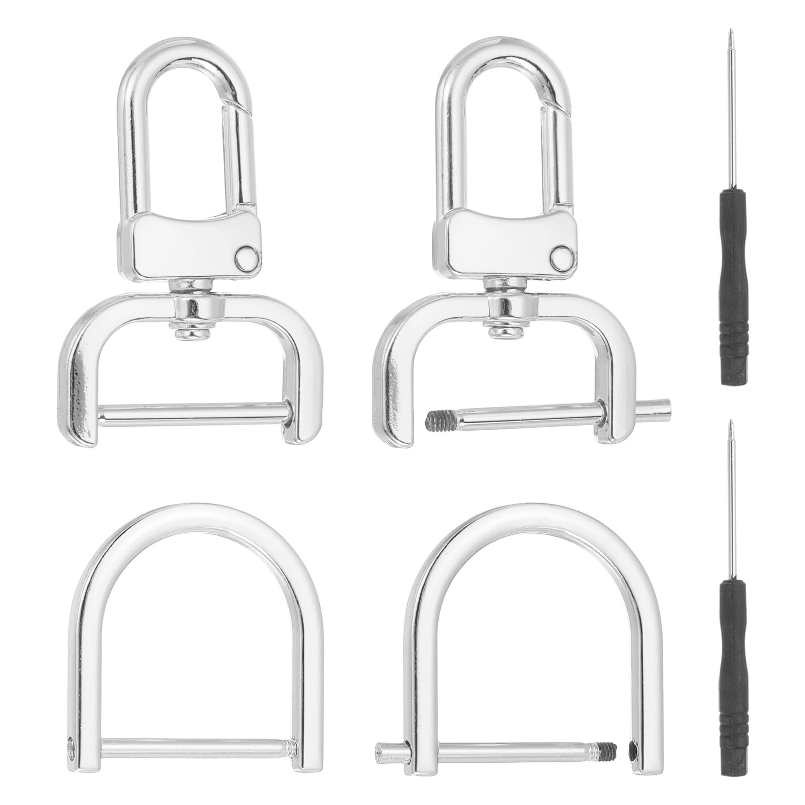 sourcing map 6 Pcs Swivel Clasp Hooks, D Rings(Silver, 0.98Inch)
