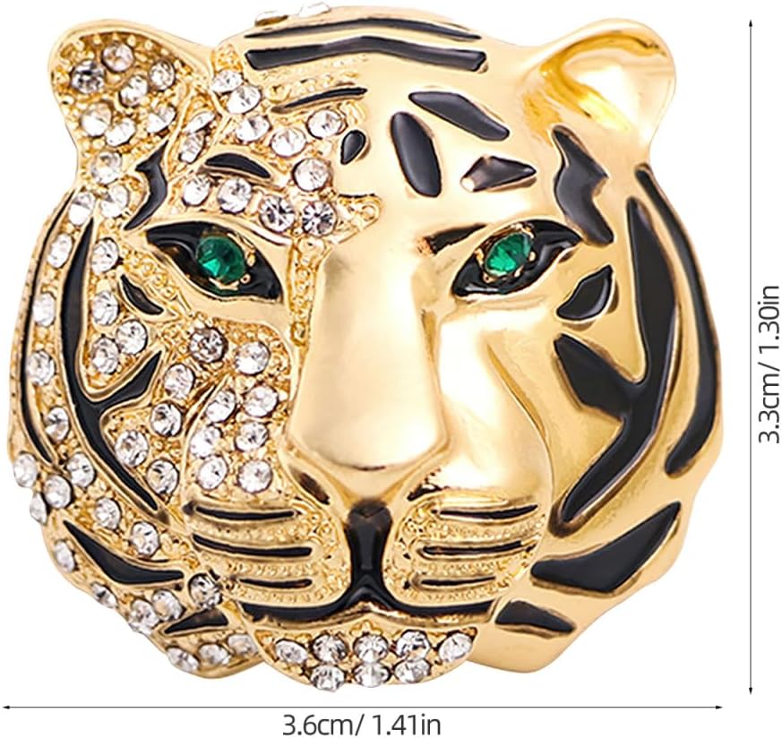 Tiger Brooches with rhinestones 2pcs Vintage Punk Animal Tiger Head Corsage Brooch Pin Crystal Badge Lapel Pin For Men Women Suit Jacket Blouse Coat (Golden) - Image 4