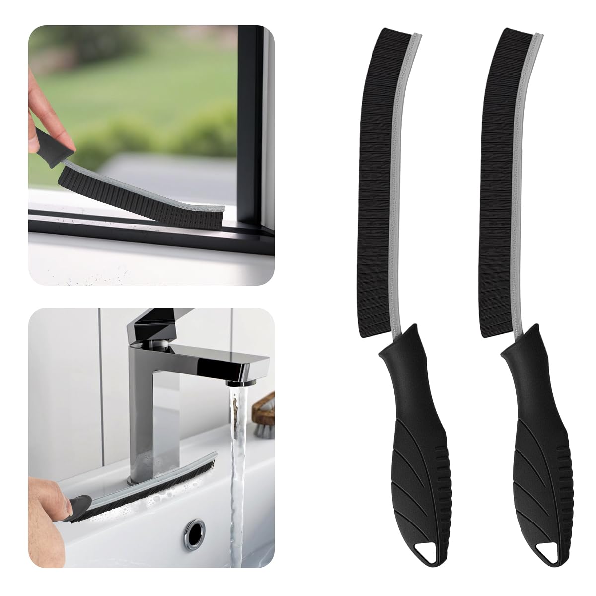 2 Pack Cleaning Brush, Grout Brush, Hard Bristle Crevice Cleaning Brush, Multifunctional Deep Cleaning Supplies for Swimming, Walls, Shower, Bathroom, Tile, Kitchen,Tub, Sink, Toilet (2, Black)