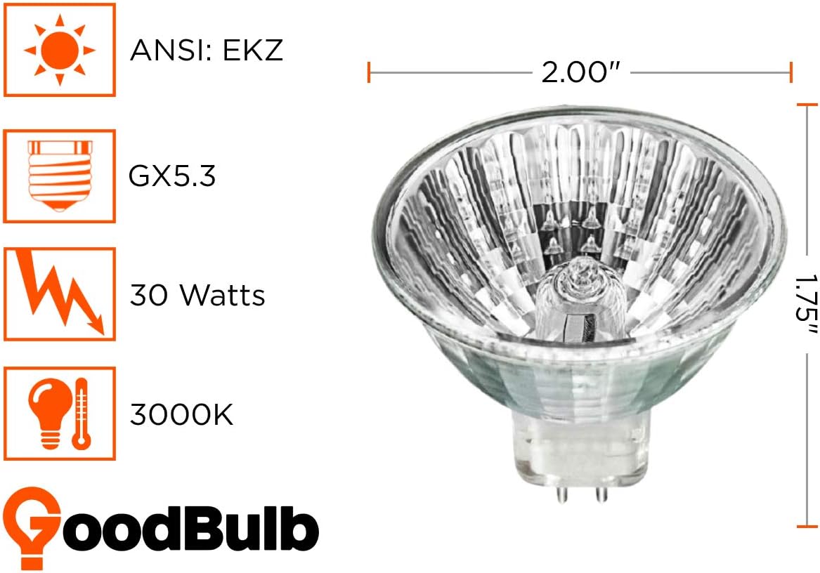 GoodBulb 30 Watt Halogen MR16 Light Bulb | 30W GX5.3 Base 10.8V ANSI Code EKZ | High Output Halogen Light | 3000K Soft White Light Color, Clear Finish | 2000 Life Hours | 10 Bulbs Pack