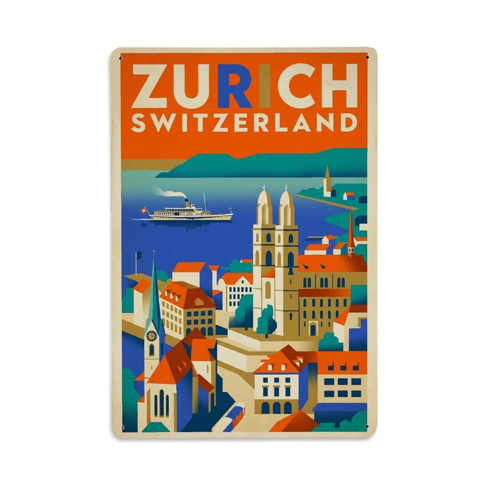 Switzerland Zurich Vintage Travel Metal Tin Sign