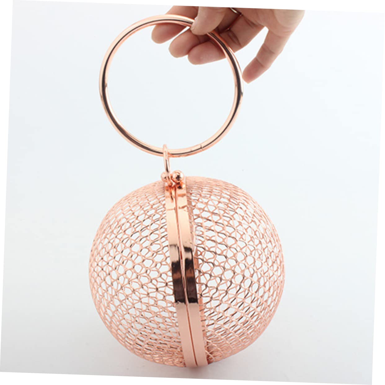 Borsa da Sera Rotonda in Metallo Oro per Donna, Clutch