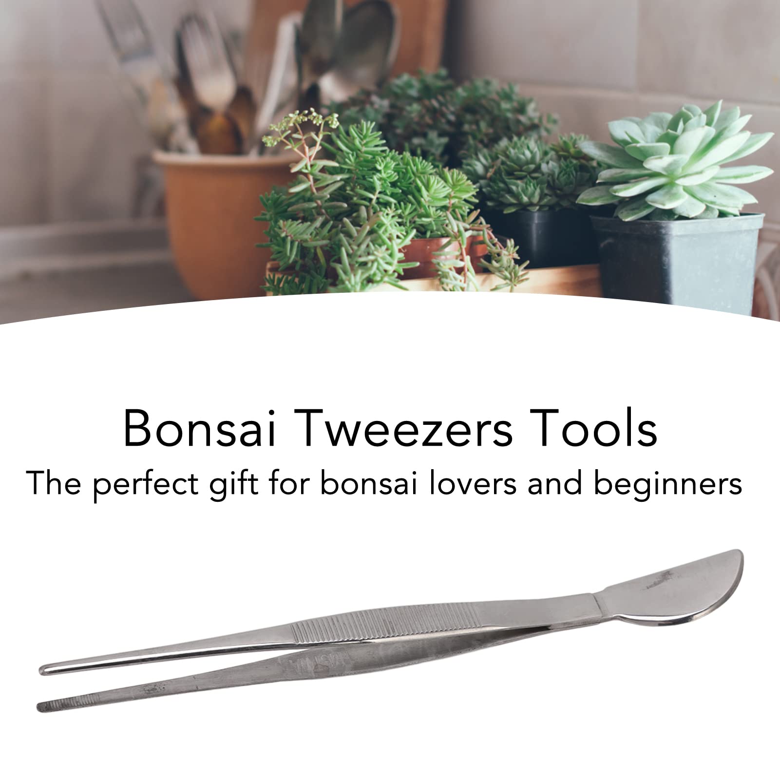 Gavigain Stainl Steel Bonsai Tweezers,Rust Proof Bonsai Tools for Loosening Soil,Resistant Bonsai Accessories with Smoothing Surfaces,Long Tweezers with Spatula Head for Potted Planin(Straight)
