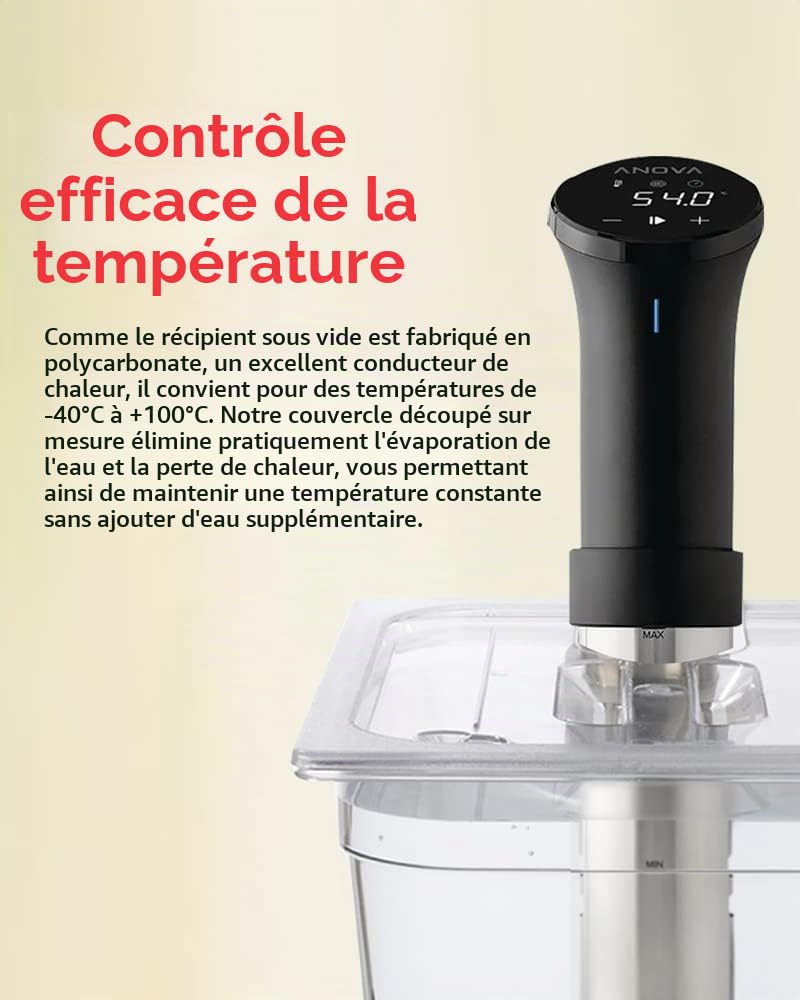 SousVideTools Récipient Transparent en Polycarbonate avec Couvercle Découpé sur Mesure pour Cuiseur sous Vide Anova sans Bpa, Antiadhésif, Passe au Lave-Vaisselle 11,6 l