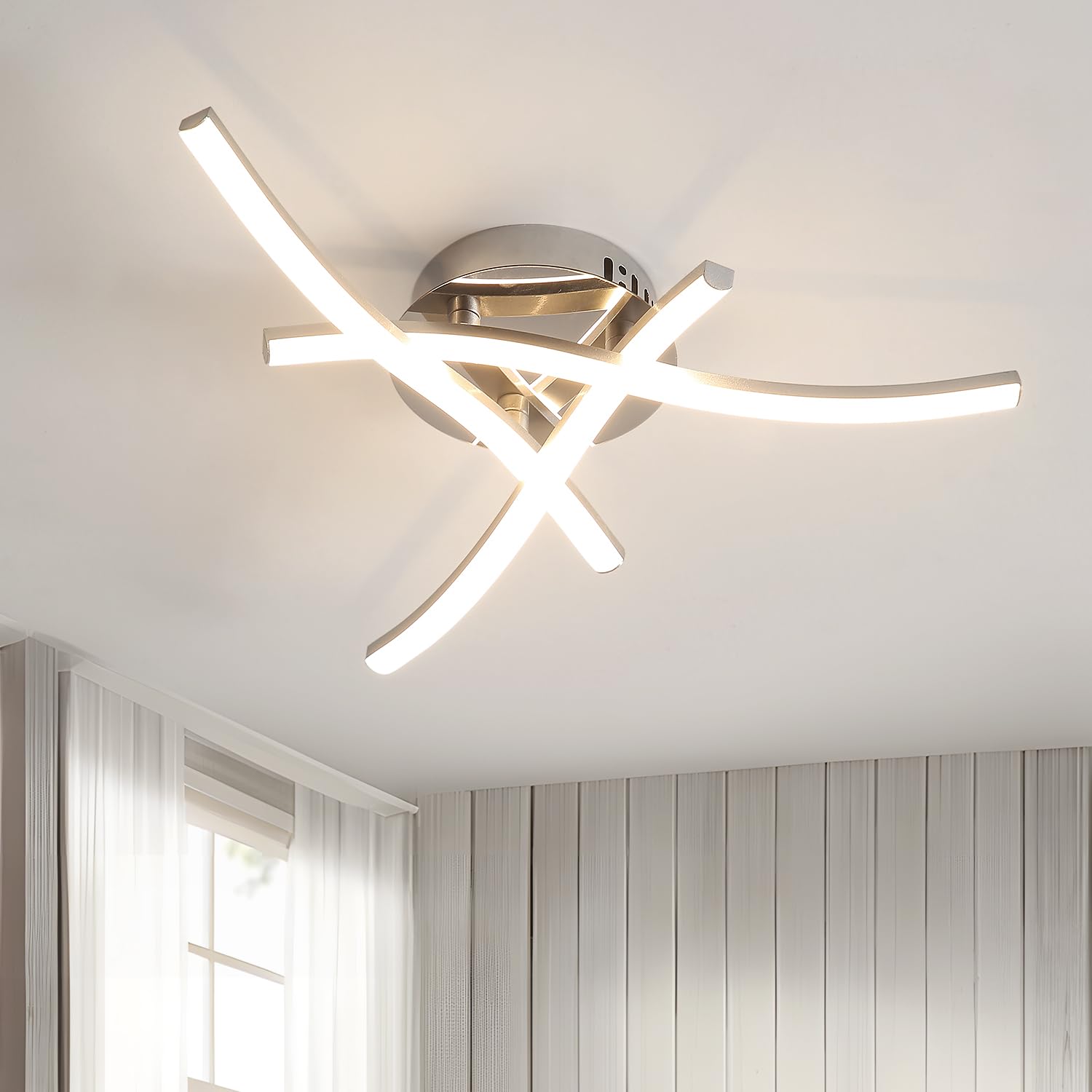 Dorlink Deckenlampe LED Modern, Deckenlampe Schlafzimmer 18W 1620LM, Lampe Wohnzimmer 4500K, Art Deco Wellen Esstischlampe, 3 Lichter Flurlampe Decke, Silber LED Deckenlampe für Küche, Ø39CM