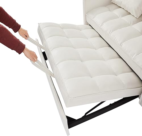 Miniatura 8 de P PURLOVE Sofá cama para sala de estar, sofá biplaza moderno de terciopelo con cama extraíble y 2 bolsas de almacenamiento, sofá cama pequeño para