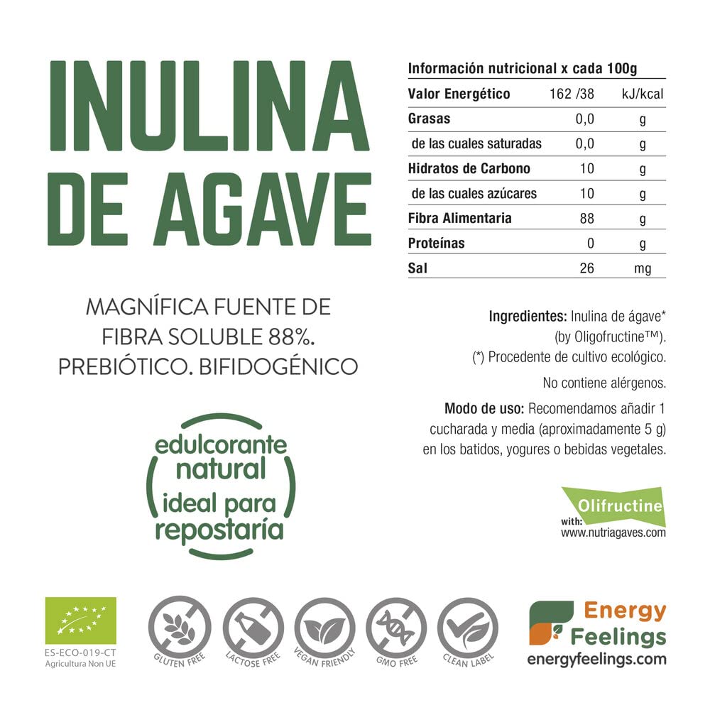 Energy Feelings Bio-Inulin Agave 1 kg, natürliches Präbiotikum, Inulinpulver, glutenfrei und laktosefrei, Lebensmittelfaser, Organic Inulin