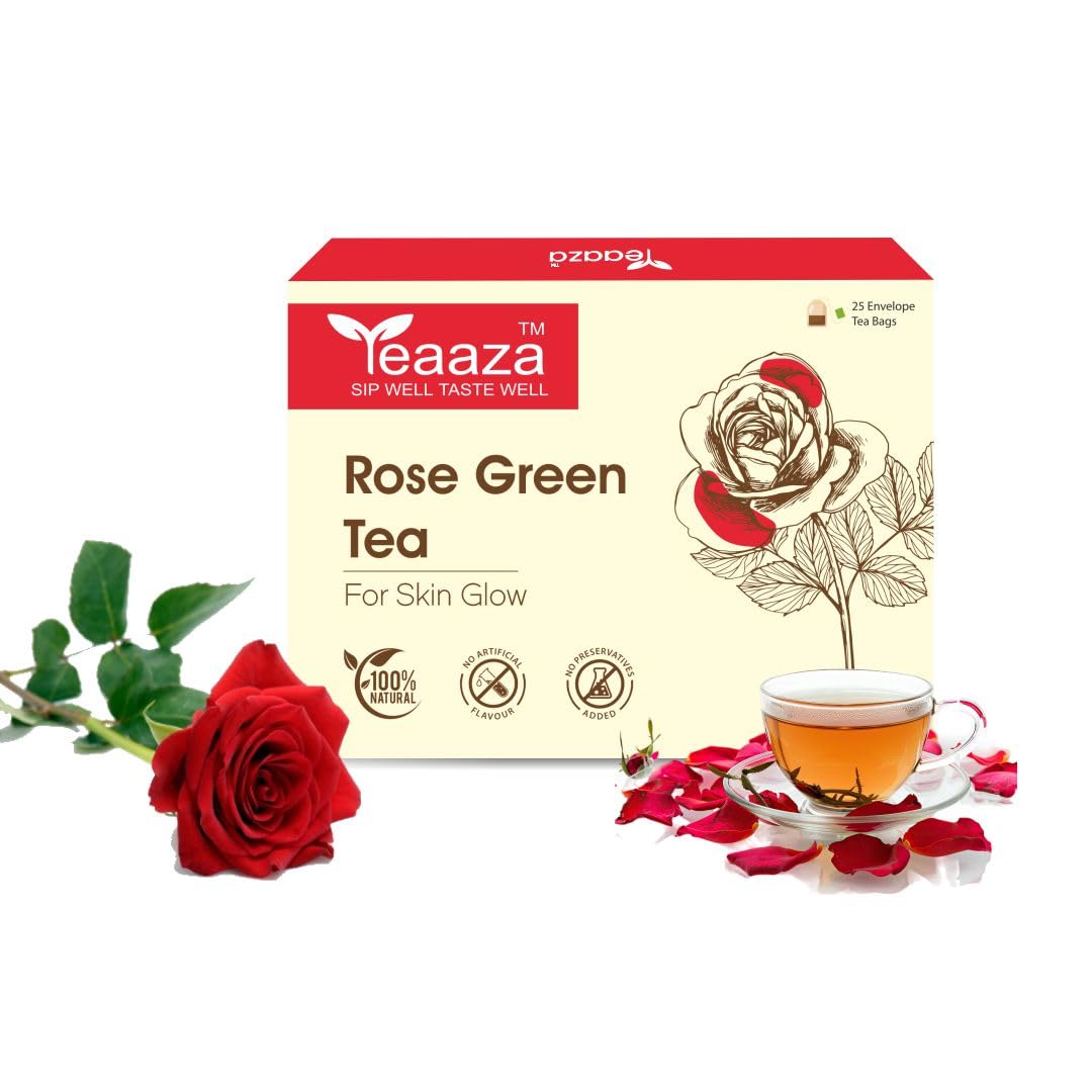 Teaaza Rose Green Tea Bags | 25 Pieces | For Glowing Skin | Made with 100% Whole Leaf & Natural Rose Petals (B0CZYMJQYK) Amazon Price History, Amazon Price Tracker