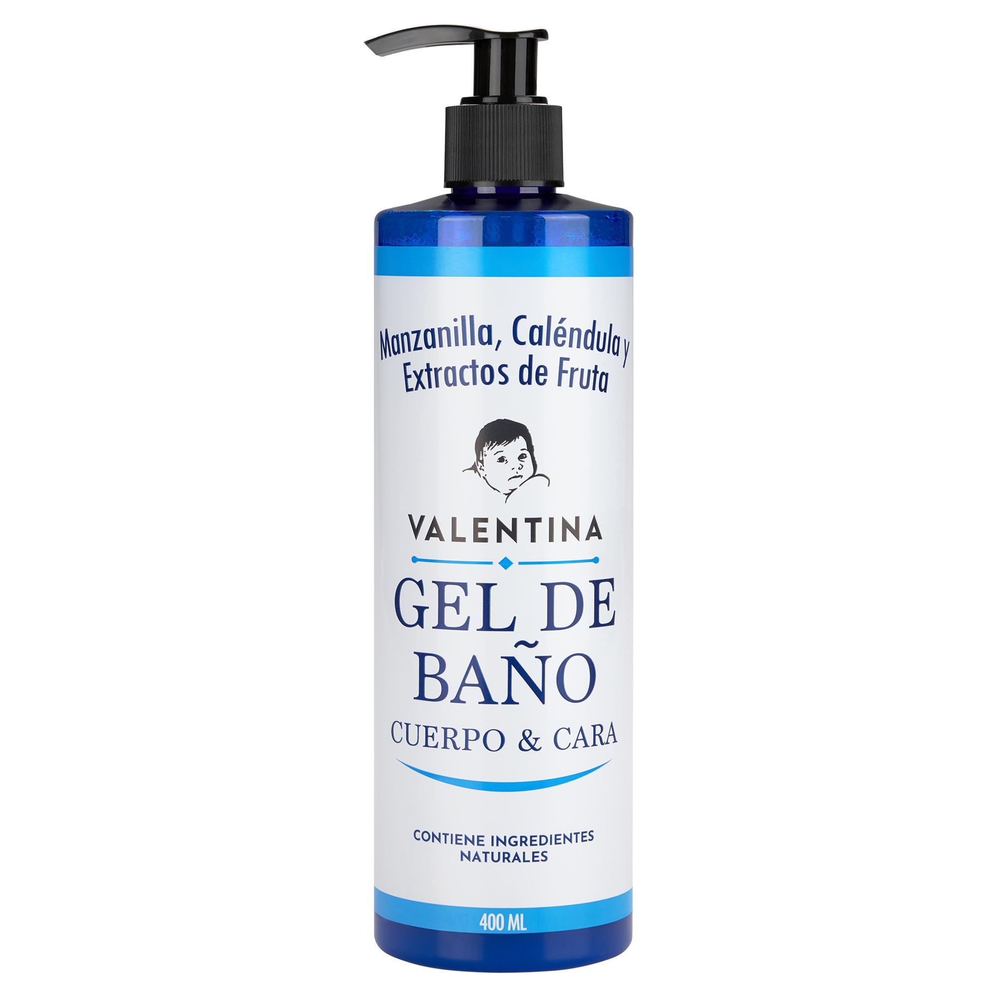 VALENTINA Gel de Baño Ideal Bebes y Niños para Cuerpo y Cara con Caléndula, Manzanilla y Extractos de Mango | Natural, Suave, Apto para Piel Sensible y Atópica | Uso Familiar, Sin parabenos (1)