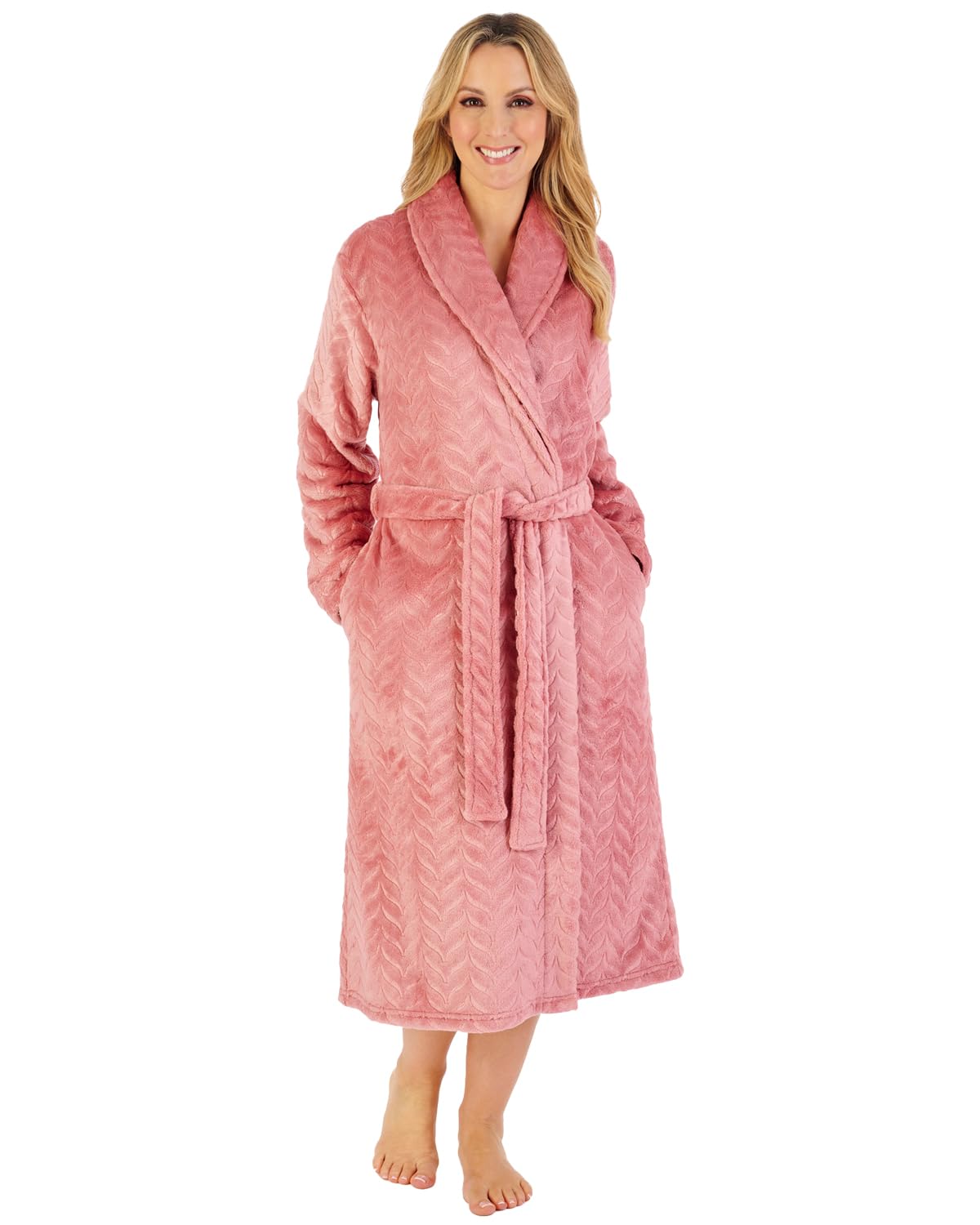 Slenderella Ladies Embossed Wrap Dressing Gown HC06318 Pink Large