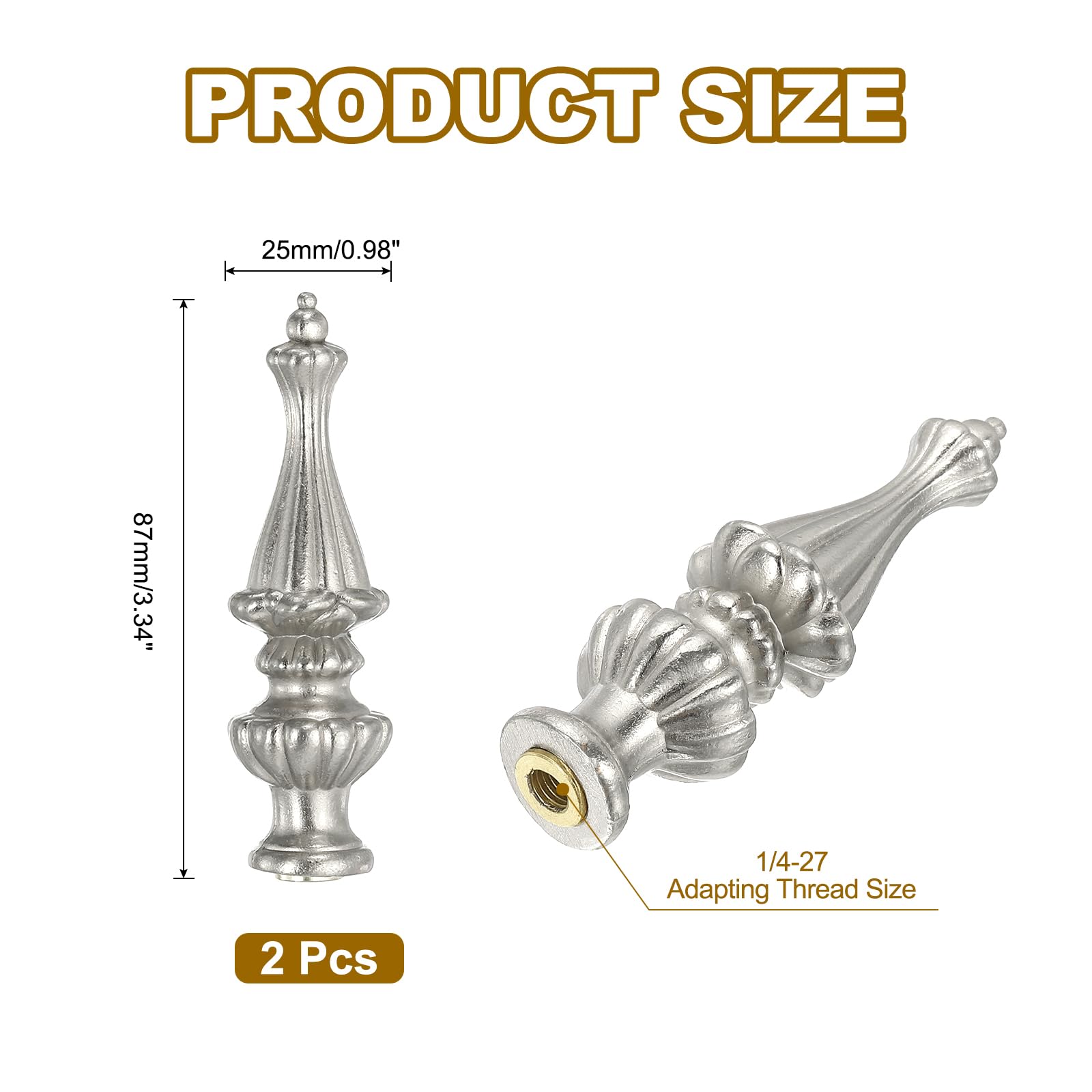 PATIKIL 2pcs 1/4-27 Lamp Finial Cap Knob, Brushed Lamp Shade Top Harp Top, Silver Tone - Image 2