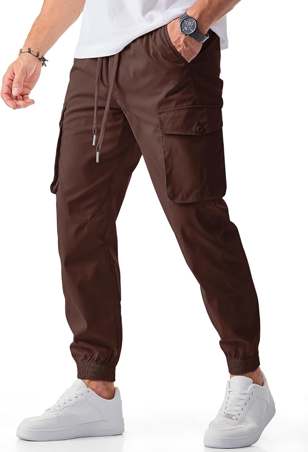 JMIERR Men's Casual Cargo Joggers Pants Stretch Elastic Waist Drawstring Tapered Sweatpants with Pockets