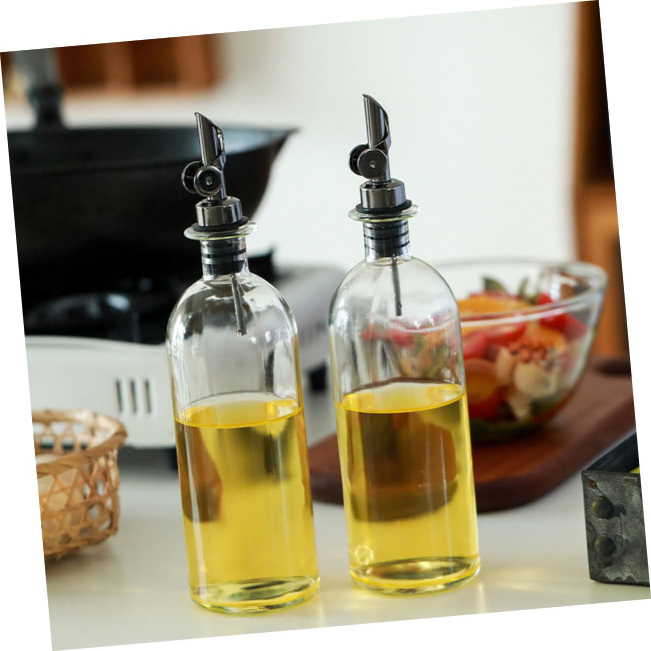 Dosatore per Olio in Vetro 2 Pezzi da 500ml, Contenitore Robusto per Olio e Aceto, per Cucina Domestica e Ristoranti, Uso Duraturo e Pratico