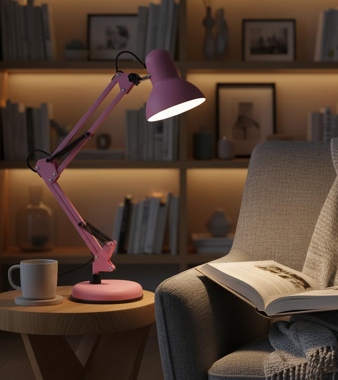BEL AIR HOME - Lampada da scrivania a LED - Braccio snodato - Design vintage retro - 1xE27 - Lampada per scrivania, lampada da tavolo bimbo - Rosa opaco, Metallo (lampadina non inclusa)