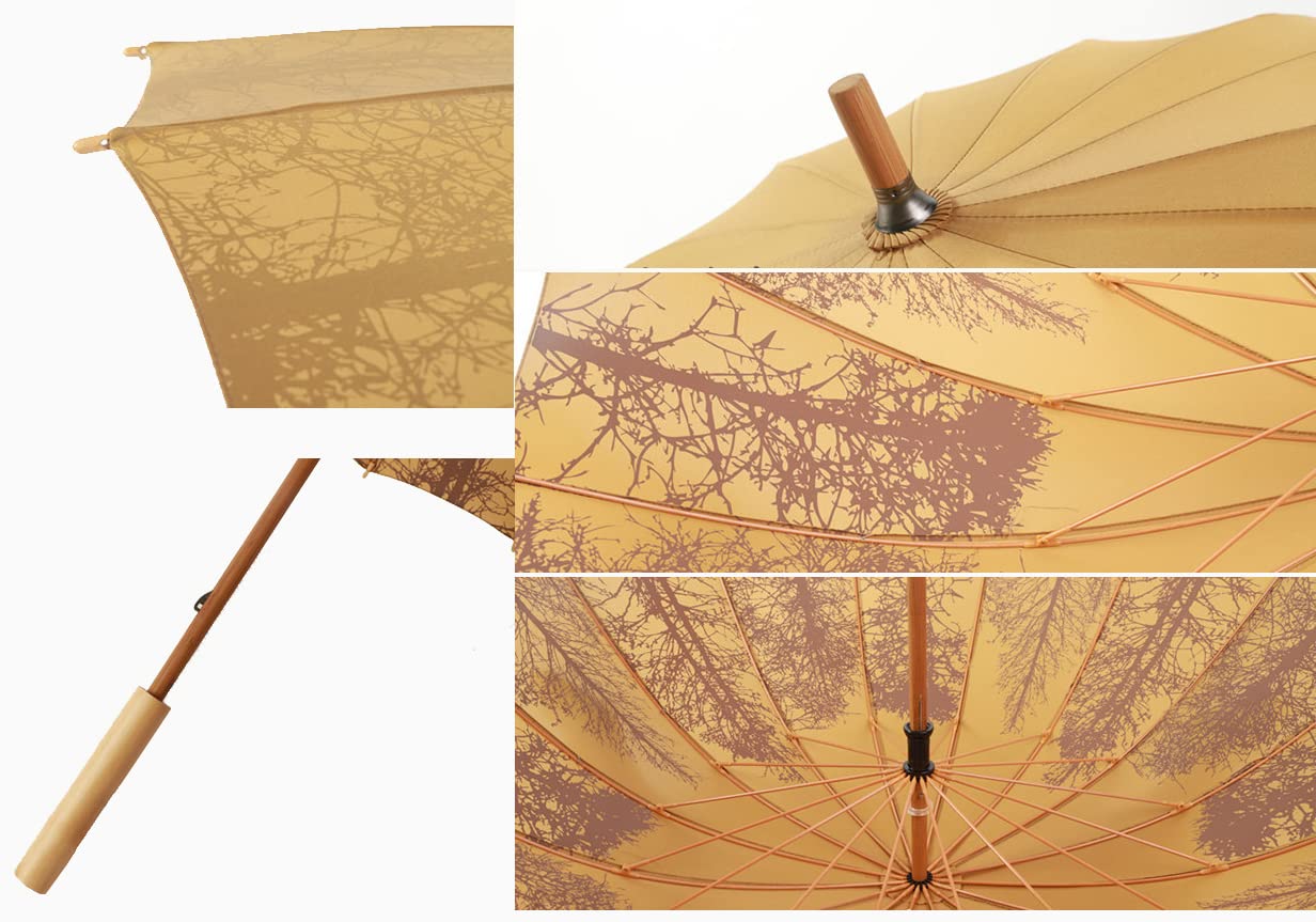 ThreeH Ombrello lungo con 14 stecche 210T oversize grande ombrello antivento per golf, viaggi d'affari, con manico in legno massiccio, giallo