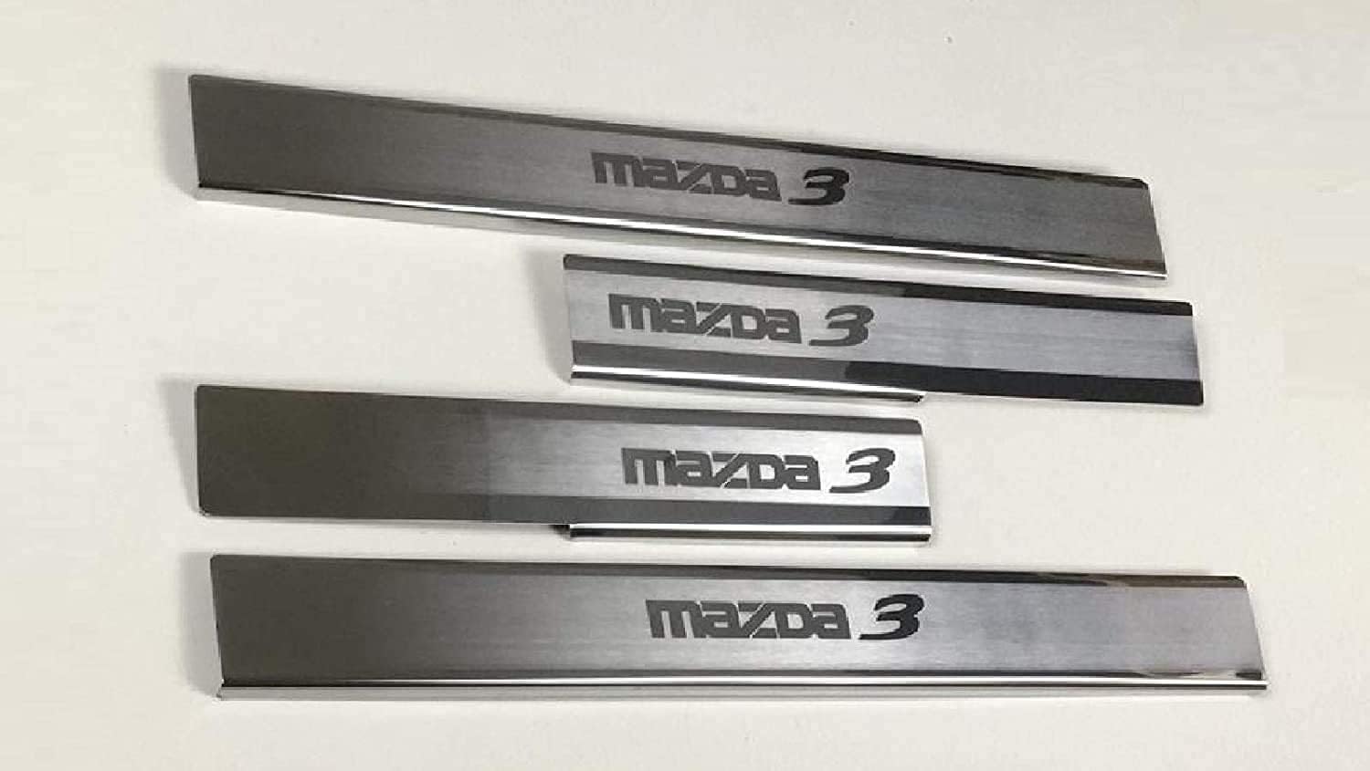 WangkaiX 4pcs Car Stainless Steel Door Sill Strips for Mazda 3, Door Sill Protector Scuff Guard Threshold Styling
