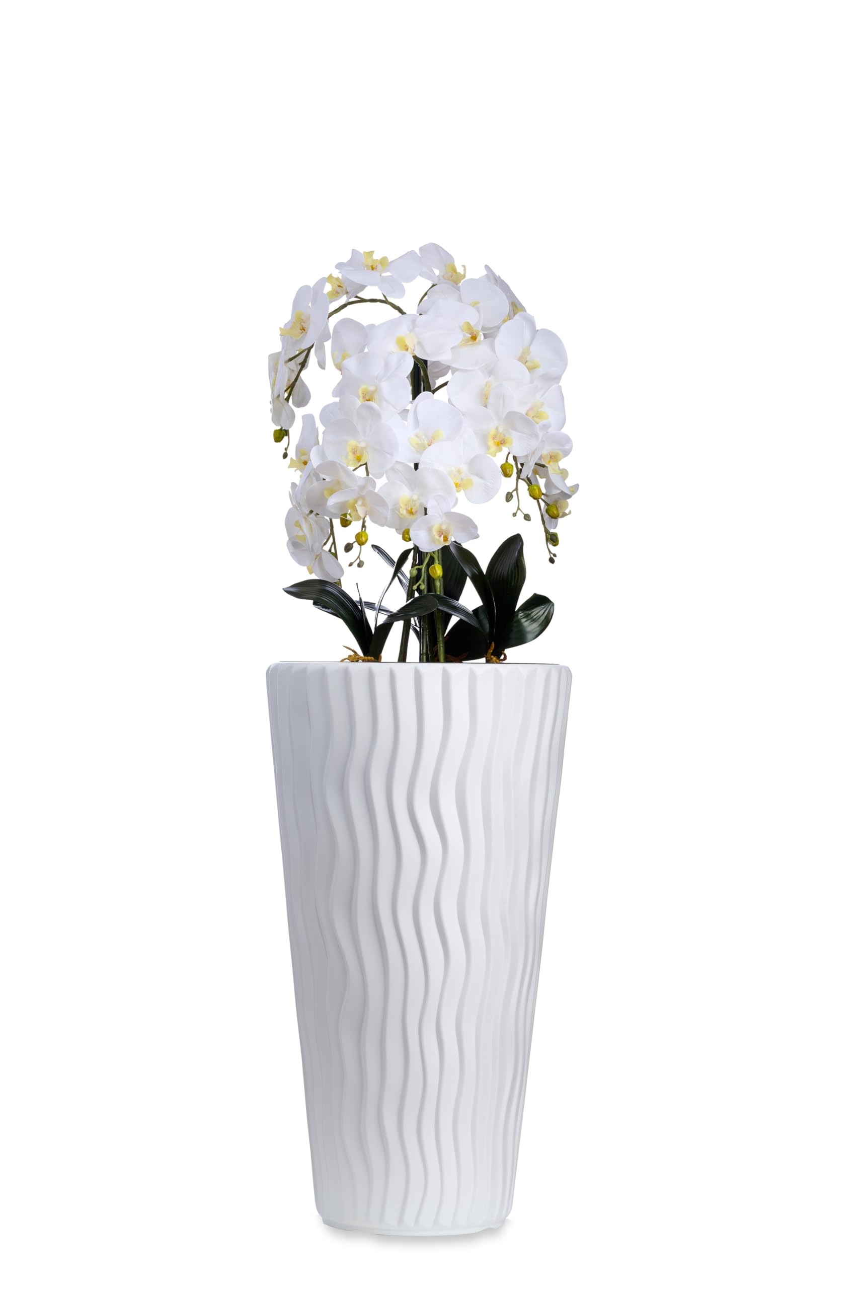 Kunstorchideen weiße Blüten Phalaenopsis Schmetterling mit Deko Elegant Hochtopf XXL groß 130cm hoch | Hochzeits-, Hoteldekoration für Wohnung Büro Praxis, wie Echt - für gemütliches Zuhause