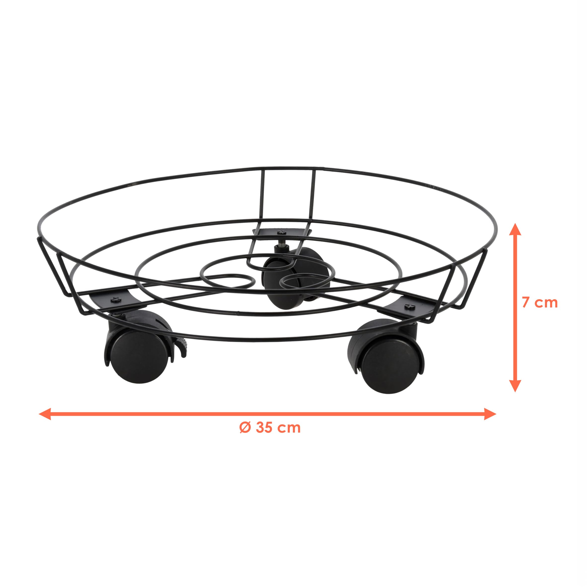 Metalowy wózek na rośliny, czarny, okrągły, 32 cm, podstawka pod doniczkę z 3 rolkami