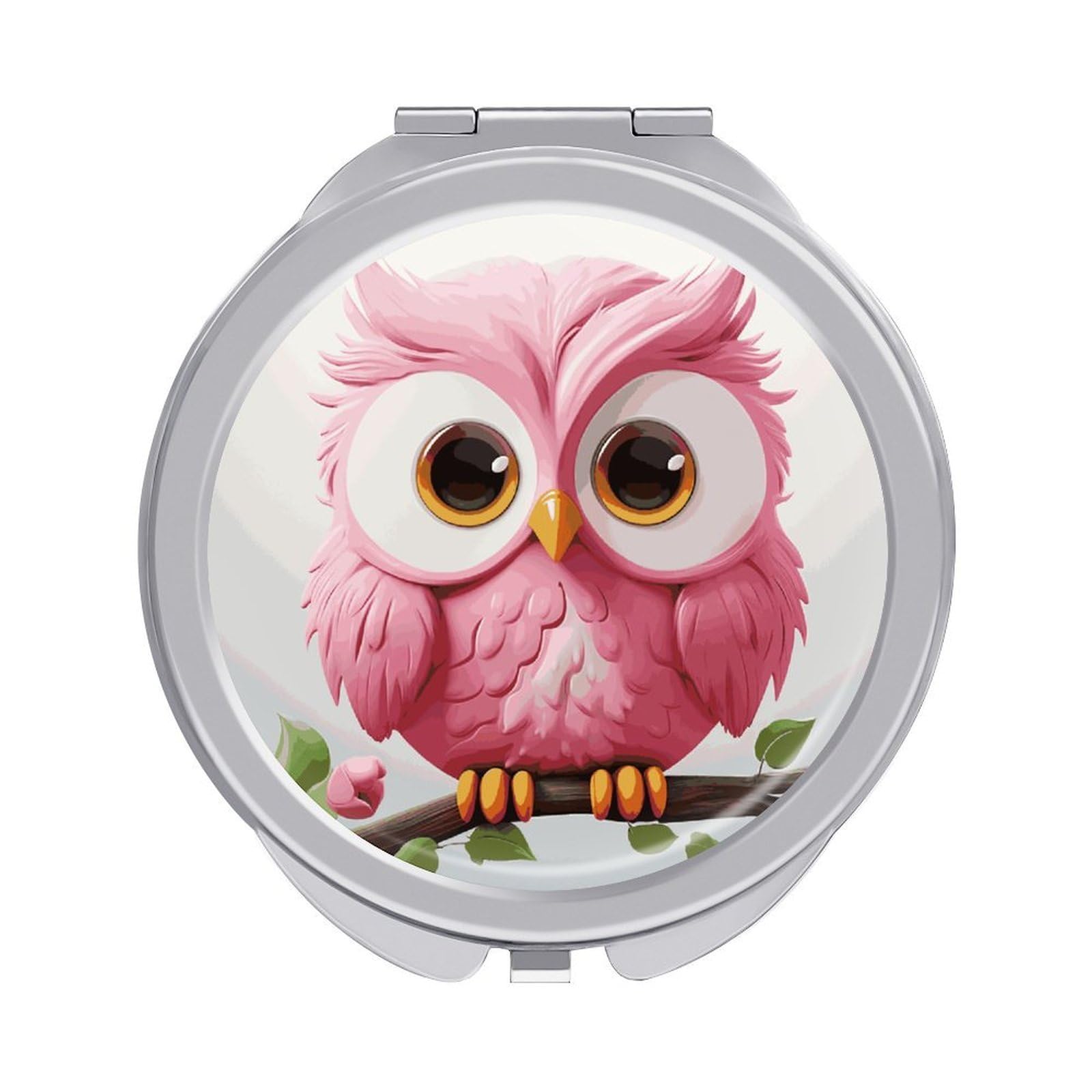 VstaDank A Pink Owl Compact Mirror for Purses Round Fashion Travel Makeup Mirror 2X /1x Magnifying Double Sides Mini Mirrors Portable Pocket Mirrors for Handbag Purse Women Gift