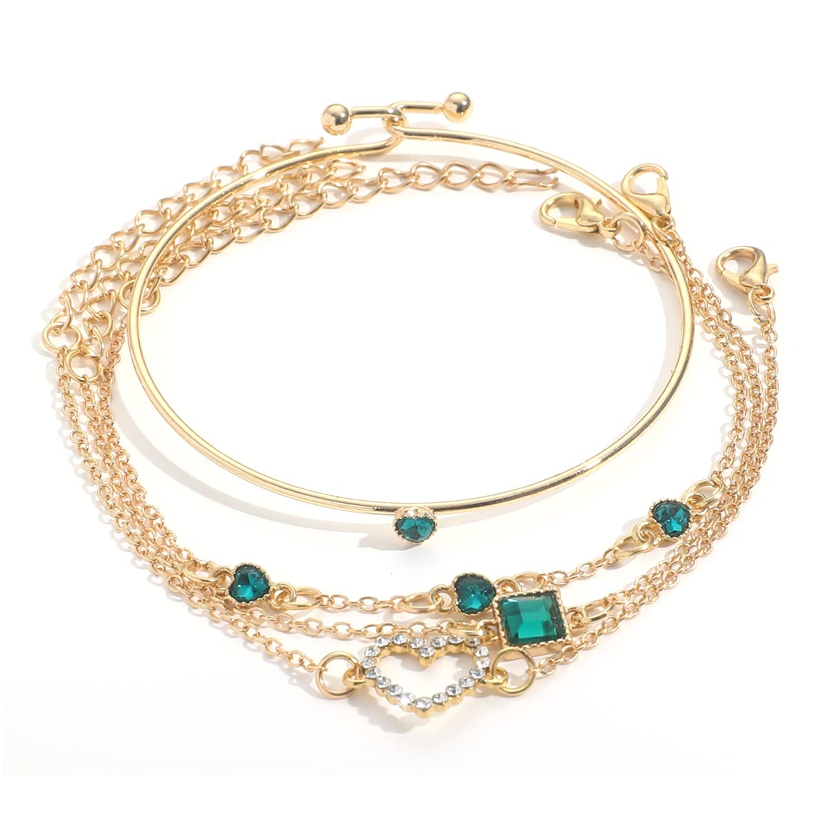 Shining Diva Fashion Latest Stylish 4pcs Multilayer Green Crystal Heart Bangle Bracelet for Women and Girls (14750b) (B0C5QTV19J) Amazon Price History, Amazon Price Tracker