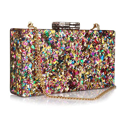 Image of Gets Acrylic Purses and Handbags for Women Multicolor Perspex Geometric Patterns Box Clutch Banquet Evening Crossbody Handbag
