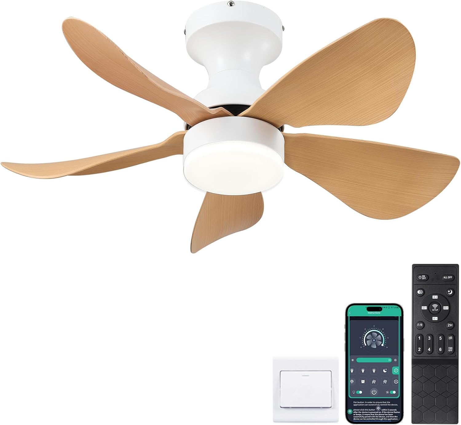 Kviflon Ceiling Fan with Lights Remote/APP Control, 30 inch Low Profile