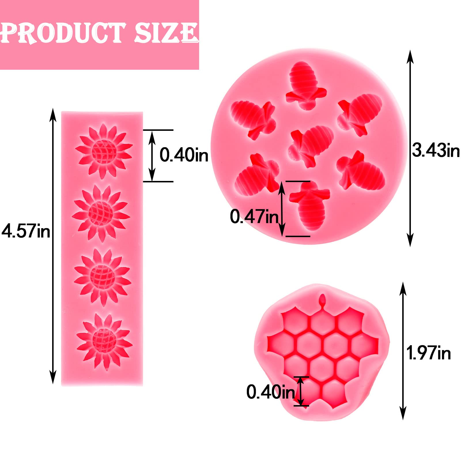4Pieces Sunflower Honeycomb and Bee Theme Cake Silicone Mold Set for Cake Decoration Cupcake Toppers DIY Chocolate Fondant Candy Cookies Polymer Clay Soap Crafting Project (Pink)
